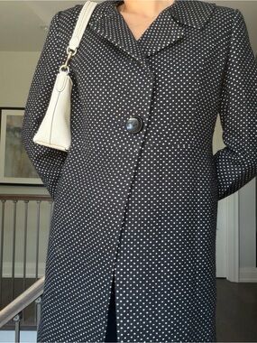 Black Polka Dot Long Coat - Women's Jacket & Coat